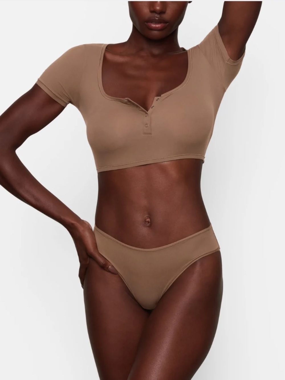 SKIMS Henley Crop Top— Taupe